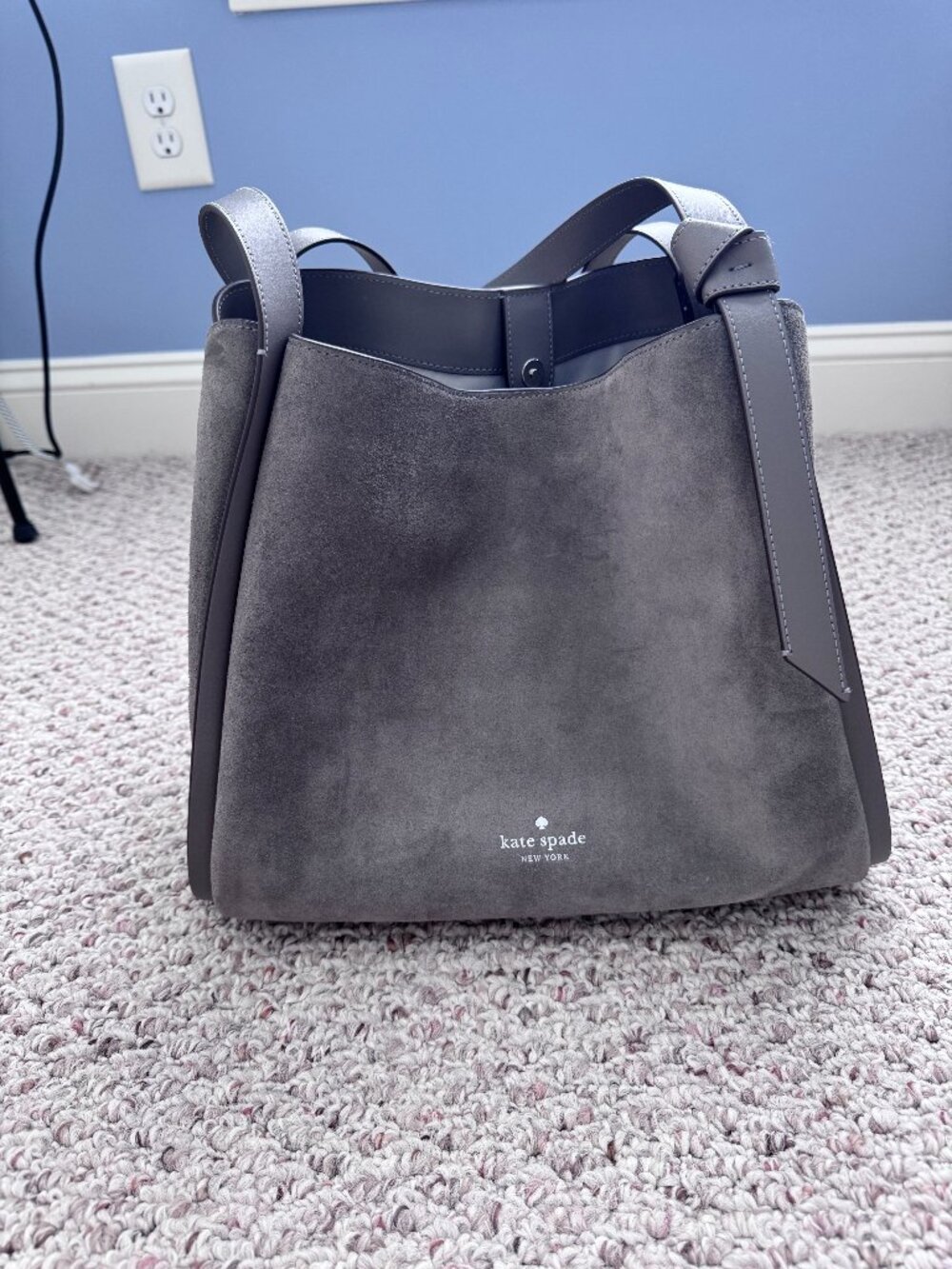 NWT Kate Spade Knott Large Suede Shoulder Bag Hare Grey KN309